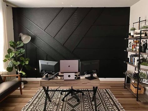 Flex Room Ideas, Office Redo, Modern Home Offices, Black Accent Walls, Office Idea, Podcast Studio, Cozy Home Office, Accent Walls In Living Room, Flex Room