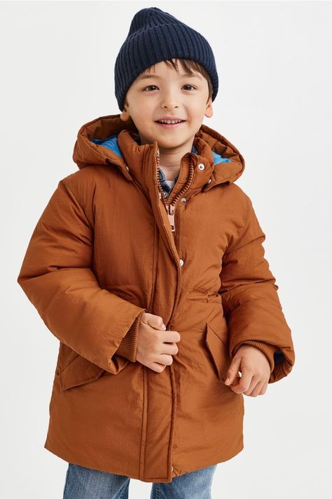 Padded Nylon Parka - Brown - Kids | H&M AU Kids Parka, Anti Chafing, M Beauty, Toddler Life, Snap Fasteners, Detachable Hood, Fashion Company, Quality Clothing, Stand Up