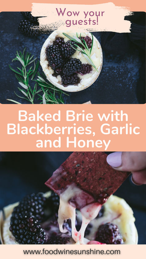 If you are looking for the perfect appetizer to wow your guests, this Baked Brie with Blackberries, Garlic and Honey is it. Ready in just 20 minutes, this appetizer is a decadent treat. Brie Blackberry Appetizer, Blackberry Brie Appetizer, Blackberry Baked Brie, Brie Blackberry, Blackberry Brie, Recipes For Large Groups, Recipes For Large Families, Garlic And Honey, Blackberry Compote