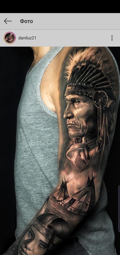 Realistic Indian Tattoo, Indian Headdress Tattoo Men, Native Chest Tattoo For Men, Indigenous Sleeve Tattoo, Indian Tattoo Sleeve Men, Chief Indian Tattoo, Native Chief Tattoo, Cowboy And Indian Tattoo Sleeve, Native American Tattoos Sleeve