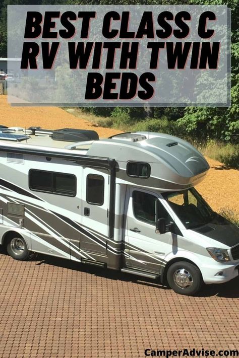 Small Motorhomes, Rv Motorhomes, Camping For Beginners, Class C Motorhomes, Class C Rv, Cab Over, Twin Beds, Camping Checklist, Rv Camping