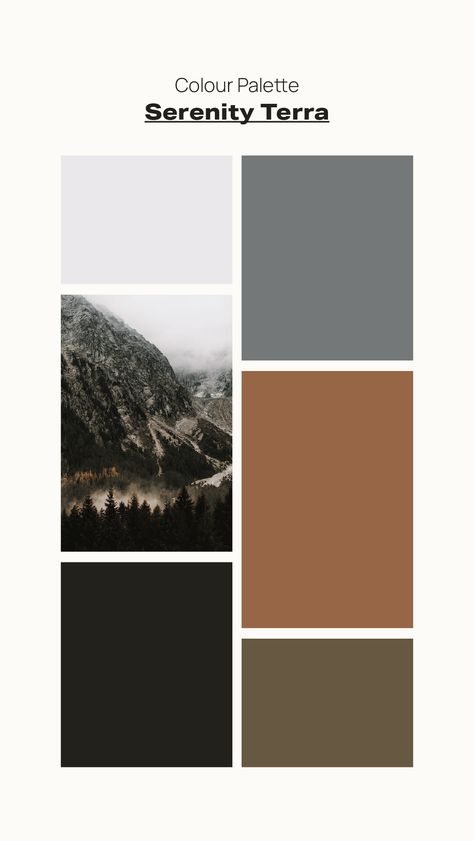 Experience the serene vibe of our Serenity Terra color palette—a masculine, grounding collection featuring deep olive, rock, and mineral tones. Channeling strength and stability, this palette brings a sense of grounded sophistication to any design. Perfect for projects seeking a balance of trust and maturity. Embrace the power of nature's hues. 🌿🏞️ #SereneTerra #MasculinePalette #GroundedElegance Masculine Mood Board, Masculine Color Palette, Rock And Mineral, Brand Color Palette, Color Inspo, Brand Colors, Colour Palette, Color Inspiration, Mood Boards