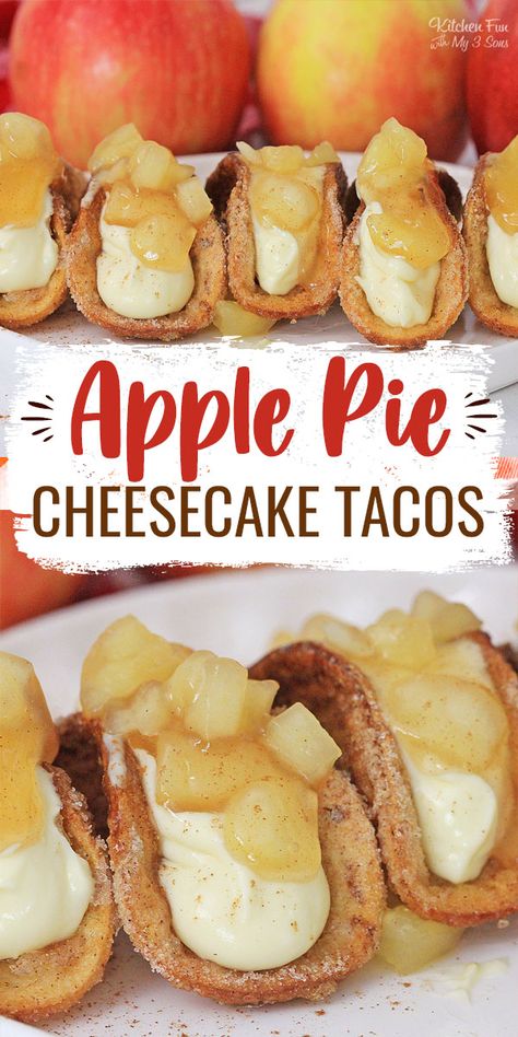 Apple Cheesecake Tacos, Cheesecake Tacos, Apple Pie Tacos, Apple Pie Cheesecake, Dessert Taco, Taco Shell, Homemade Apple Pie Filling, Pie Cheesecake, Apple Cheesecake