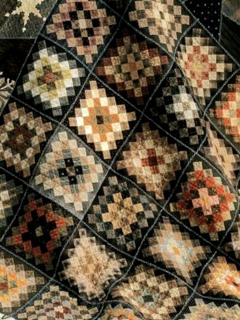 Old Time Quilt Patterns, Dark Academia Quilt, Quilt Color Schemes Colour Palettes, Quilt Color Schemes, Brown Quilts, Monochromatic Quilt, Granny Square Quilt, Rustic Quilts, Scrap Quilt Patterns