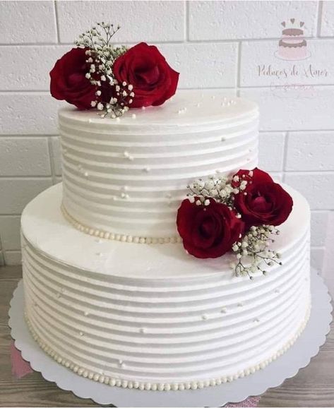 2 Tier Buttercream Cake, Engagement Cake Images, Ruby Wedding Cake, 25th Wedding Anniversary Cakes, 25 Anniversary Cake, Anniversary Cake Designs, Wedding Cake Pearls, Buttercream Cake Designs, Wedding Anniversary Cakes