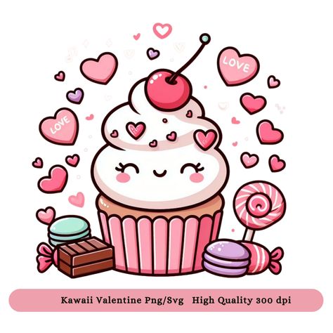 Kawaii Valentines Day, Kawaii Parfait, Cupcake Clip Art Cute, Cupcake Clip Art, Cupcake Images Clip Art, Valentine’s Day Clipart, Cupcakes Wallpaper, Cupcake Png, Cupcake Shirt