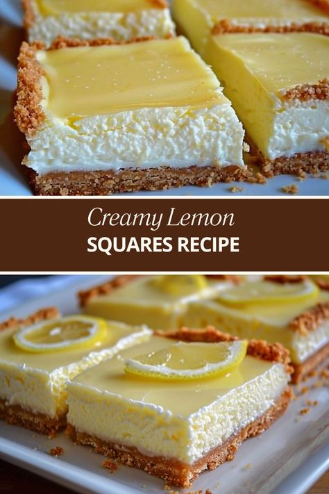 Creamy Lemon Bars Recipe, Creamy Lemon Squares, Creamy Lemon Bars, Lemon Squares Recipe, Lime Tart, Lemon Bars Recipe, Lemon Squares, Square Recipes, Delicious Deserts