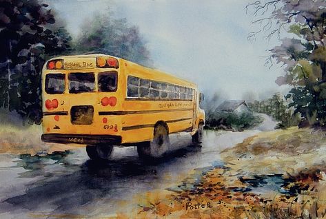 Nostalgia School, School Bus Art, School Mural Ideas, December Art, Bus Safety, Bus Art, Art Trading Cards, American School, Sand Crafts