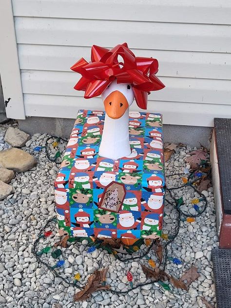 Porch Goose Valentines Day, Garden Goose Outfits, Diy Goose Costume, Desk Goose Clothes, Porch Goose Clothes Patterns Free, Diy Porch Goose Clothes, Porch Goose Outfit Ideas, Concrete Goose Outfits, Porch Goose Outfit