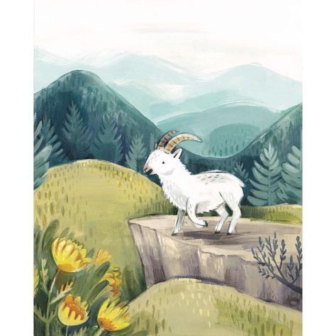 Throwback to last year when I was drawing a lot of Switzerland inspired landscapes with goats in them🇨🇭🌼🐐 #throwbackthursday #swizerland… Colour Palette Illustration, Kass Reich, Palette Illustration, Goat Paintings, Goat Art, Mountain Illustration, Picture Books Illustration, Mountain Goat, Artist Portfolio