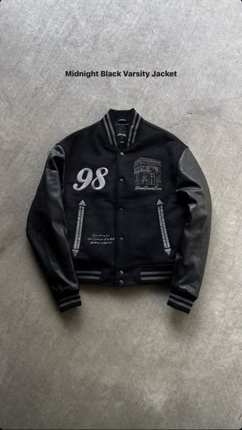 Black Varsity Jacket Outfit Men, Black Varsity Jacket Outfit, Varsity Jacket Outfit Mens, Black Letterman Jacket, Dope Jackets, Black Varsity Jacket, Custom Varsity Jackets, Varsity Jacket Black, Vintage Racing Jacket