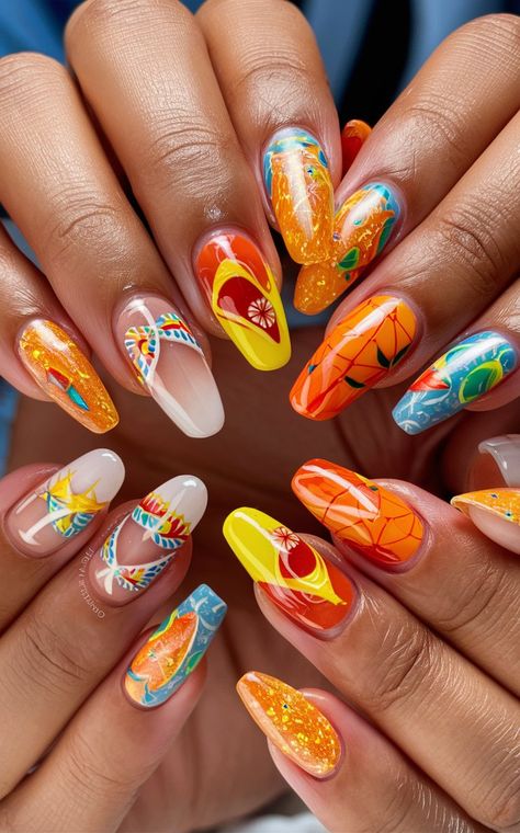 Step into the season with bright and trendy summer nails! These smooth and shiny nails feature eye-catching patterns and vivid hues that capture the essence of summer style. Ideal for vacations, festivals, or just a sunny day out! #SummerNailTrends #BrightNails #TrendyDesigns #SmoothNails #SummerStyle Trendy Summer Nails, Shiny Nails, Bright Nails, Sunny Day, Summer Style, Summer Nails, Sunny Days, Essence, Summer Fashion