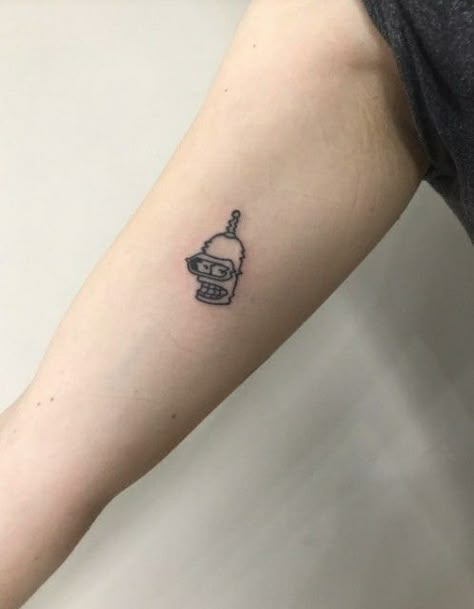 Bender Futurama Tattoo Simple, Bender Tattoo Futurama, Futurama Tattoo Ideas, Dainty Quotes, Simpsons Flash Tattoo, Dc Tattoo Ideas, Futurama Tattoo, Fandom Tattoos, Simpsons Tattoo