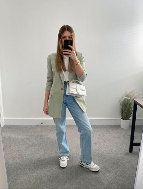 Jacquemus - Le grand bambino … curated on LTK Light Green Bag Outfit, Light Green Blazer Outfit, Jacquemus Le Grand Bambino, Womens Green Blazer, Green Blazer Outfit, Blazer Outfit, Comfy Outfit, Green Blazer, Checked Blazer