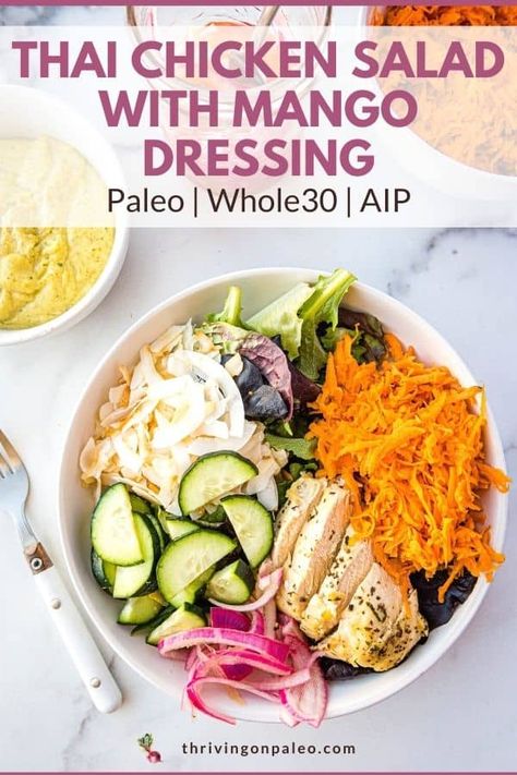 Aip Chicken Salad, Aip Salad Recipes, Aip Dressing, Aip Salad Dressing, Aip Lunches, Aip Salad, Chicken Salad With Mango, Herb Marinated Chicken, Hashimotos Recipes