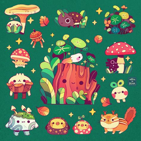 Little things I found in the forest 🌿 New planner printables are available for only $2 ❤️ 👉 next slide for a preview & link in bio . . #ipadart #procreateart #stationery #drawing #artist #cuteart #happyart #illustrated #illustrationartists #mushroomart #myart #mushrooms Whimsy Art Illustration, Cute Cartoon Creatures, Ellie Vs Bear, Mushroom Drawings, Wonderland Forest, Stationery Drawing, Mushroom Illustration, Cartoon Map, Easy Draw