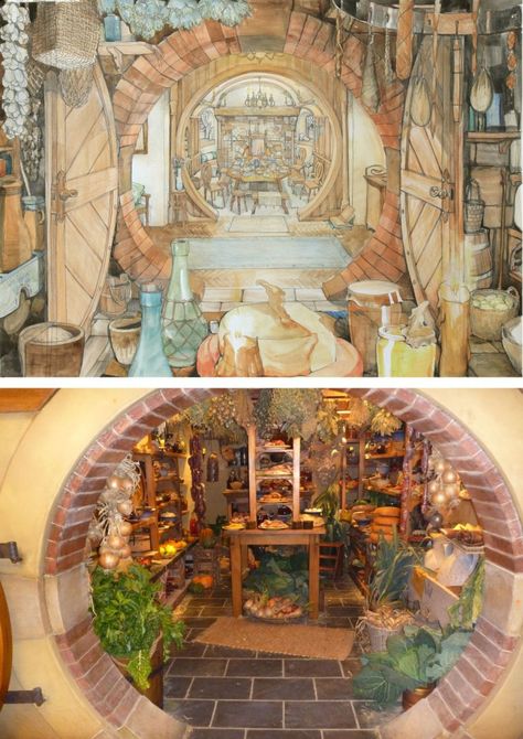 Hobbit Pantry Bilbo Baggins, Earth Bag Homes Interiors, Set Design Concept Art, Hobbit Hole Interior, Hobbit Pantry, Hobbit Aesthetic Home, Hobbit Kitchen, Casa Do Hobbit, Hobbit Aesthetic