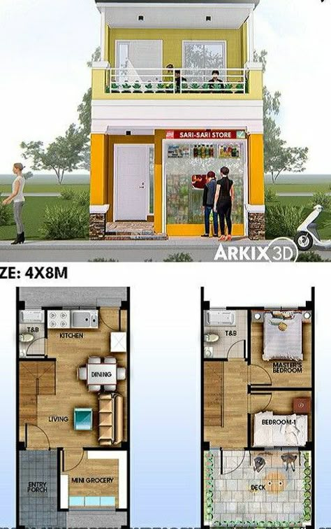 Small House Design Philippines, Small House Layout, Tiny House Loft, Small House Design Exterior, House Design Plans, Design Villa, House Floor Design, Two Story House, Simple House Design