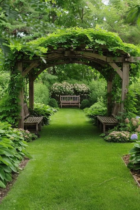 Bench In Garden Ideas, Farm Flower Garden, English Garden Landscape Design, Large Yard Ideas, Farm Garden Ideas Landscaping, Bird Bath Garden Ideas, Farm Landscaping Ideas, Garden Trees Ideas, Front Garden Layout