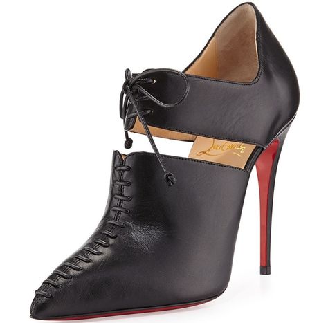 Christian Louboutin "Corsita" Cutout Leather Red-Sole Ankle Boots Ankle Pumps, Louboutin Boots, Christian Louboutin Outlet, Christian Louboutin Boots, Black Lace Up Boots, Christian Louboutin Heels, Louboutin Heels, Black Heel Boots, Leather Lace Up Boots