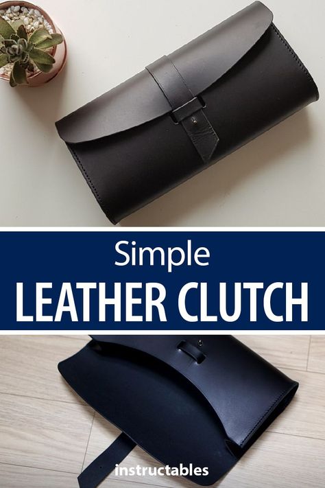 Make a simple clutch from leather. The basic design makes it easy to make while still being fashionable.  #leatherworking #accessory #bag #purse Handmade Leather Clutch Bag, Simple Leather Purse Pattern, Diy Leather Clutch Bag, Easy Leather Bag, Leather Clutch Pattern, Leatherworking Projects, Leather Purse Diy, Diy Leather Clutch, Simple Leather Clutch