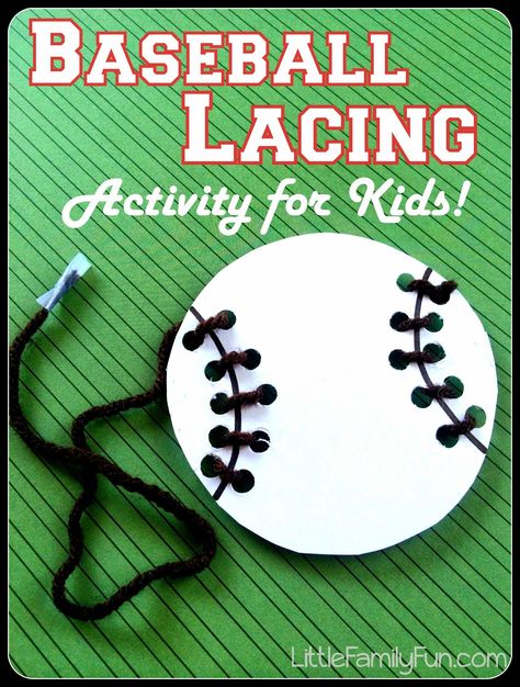 Baseball Lacing Activity for kids. Great fine-motor skills practice! Baseball preschool activity. Sports Language Activities Preschool, Baseball Sensory Activities, Sports Toddler Activities, Baseball Crafts For Kids, Balls Activities, Sports Lesson Plans, Stitch 626, Sports Crafts, Olympics Activities