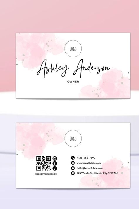 The perfect pink editible and printable business card template for the feminine boss in you! Calling Card Design Layout, Card Design Layout, Calling Card Template, Calling Card Design, Social Media Business Cards, Qr Code Business Card, Printable Business, Printable Business Cards, Calling Card