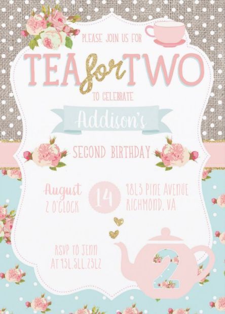 Tea For Two Birthday Invitations, Tea For Two Invitation, Tea For Two Birthday Party Invitations, Tea Party For 2nd Birthday, 2nd Birthday Tea Party For Girl, Tea Party Second Birthday, Tea Party For Two 2nd Birthday, Barbie Tea Party Birthday, Two For Tea Party 2nd Birthday