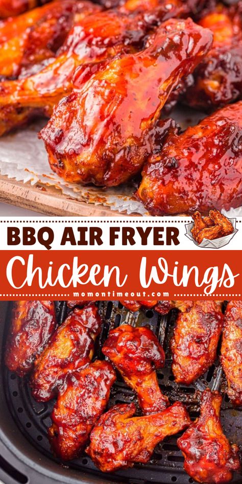 These BBQ Air Fryer Chicken Wings are an easy appetizer recipe for a party perfectly seasoned, crispy on the outside, and juicy on the inside! This party snack food makes a delicious Gameday recipe! Chicken Wings In Air Fryer, Wings In Air Fryer, Tomato Pesto Chicken, Air Fryer Buffalo Chicken, Air Fryer Wings, Cooking Chicken Wings, Crispy Chicken Wings, Watching Football, Air Fryer Chicken Wings