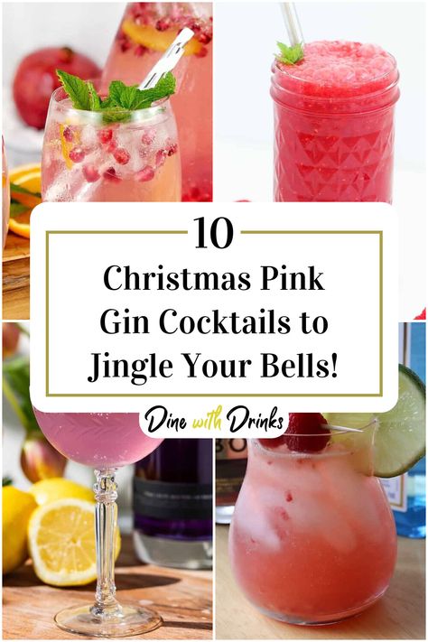 Collage of 4 christmas pink gin cocktails. Pink Gin Recipe, Pink Gin Cocktails, Xmas Cocktails, Holiday Drinks Alcohol, Xmas Drinks, Christmas Gin, Girly Drinks, Gin Recipes, Gin Cocktail Recipes