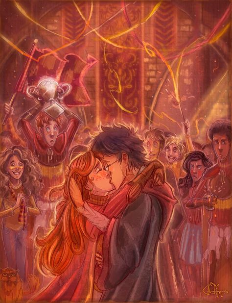 Chapter Twenty-Four - Page 533: And without thinking, without planning it, without worrying about the fact that fifty people were watching, Harry kissed her. Marauders Drawings, Hp Fanart, Harry Potter Painting, Harry And Ginny, Harry Potter Illustrations, Harry Potter Artwork, Harry Potter Drawings, Harry Potter 2, Harry Potter Facts