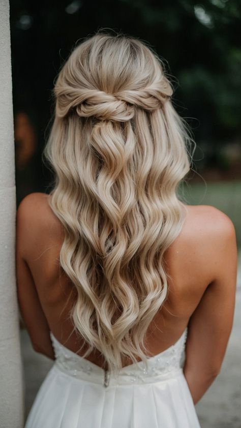 Wedding Hair With Braid Down, Black Hair Clips Hairstyles, Bridesmaid Hairstyles Half Up Half Down Middle Part, Loose Formal Hairstyles, Bridesmaid Hairdos For Long Hair, Prom Hair With Barrette, Wedding Hairstyles Half Up Half Down Medium Length Veils, Hair Styles Bridesmaid Long, Braided Half Up Bridal Hair