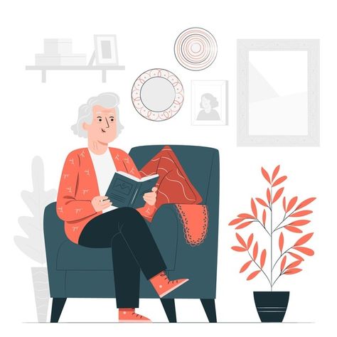 Grandma concept illustration Free Vector | Free Vector #Freepik #freevector #people #home #old #relax Grandparents Day Cards, Happy Grandparents Day, Illustration Story, Architecture Tattoo, Concept Illustration, Reading A Book, People Illustration, Girl Reading, E Card