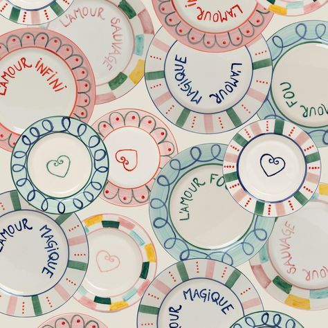 You asked for them, and we listened. Our L’AMOUR plates are back! Don’t let this opportunity slip though your fingers Pottery Aesthetic, Clay Workshop, Poetry Painting, Pottery Tableware, Best Valentine Gift, Color Me Mine, Unique Objects, Diy Presents, Painted Plates