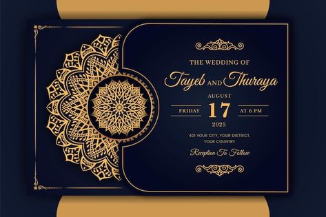 Premium Vector | Luxury wedding card template design with luxury mandala in outline style Islamic Wedding Invitations Template, Mandala Wedding Invitation, Invitation Card Sample, White Business Card Design, Mandala Wedding, Business Card Icons, Wedding Background Wallpaper, Business Card Design Black, Gallery Frame Set