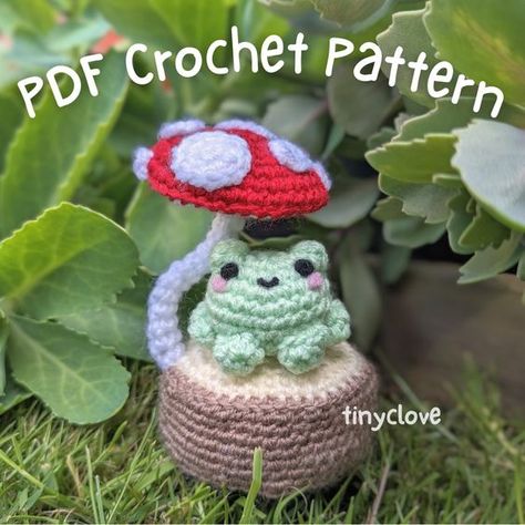 Frog on a Log - PDF Crochet Pattern Crochet toys patterns free amigurumi #crochettoyspatternsfreeamigurumi #crochet #crochettoy #crochetpattern #crochetpatterns 1.693 Mushroom Frog Crochet Pattern, Crochet Frog Stuff, Frog Crochet Blanket, Cottagecore Crochet Pattern, Frog On A Log, Toys Quotes, Crochet Snail, Frog Crochet, Crochet Unique