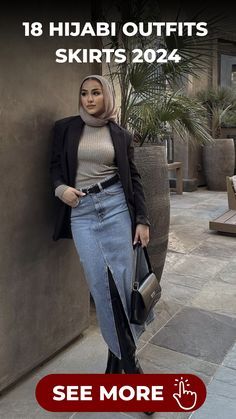 Hijabi Pleated Skirt Outfit, Trendy Skirts 2024, Fall Hijabi Outfits, Muslim Summer Outfits, Long Denim Skirt Outfit Street Styles, Hijabi Skirt Outfits, Hijabi Wardrobe, Modest Birthday Outfit, Hijabi Modest Outfits