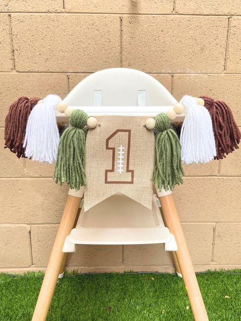 Football Highchair Banner, 1st Birthday Football Theme Food, Football First Birthday Pictures, Baby’s First Down Birthday Party, First Down First Birthday Party, Football Themed First Birthday Party, First Year Down Birthday Party, 1st Down Football Birthday Party, 1st Year Down Football Birthday