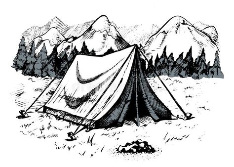 Mountains Drawing, Camping Illustration, Forest Sketch, Forest Vintage, Fineliner Art, Retro Camping, Pencil Drawing Tutorials, Bear Tattoos, Drawing Style