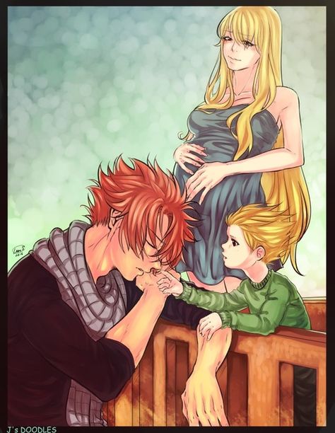 Nalu Family, Dragneel Family, Fairy Tail Kids, Natsu E Lucy, Fairy Tail Funny, Fairy Tail Comics, Fairy Tail Family, Natsu Fairy Tail, Fairy Tail Natsu And Lucy