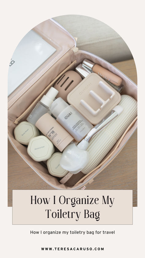 How I organize my toiletry bag for travel Travel Toiletry Bag Aesthetic, Pottery Barn Desk, Teresa Caruso, Bachelorette Party Destinations, Toothbrush Travel Case, Travel Container, Travel Toiletry Bag, Beauty Gadgets, Bag For Travel