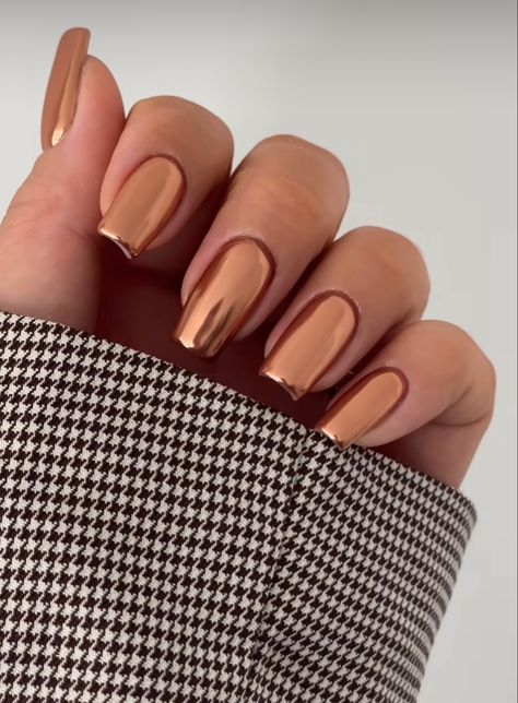 Copper Chrome Nails, Copper Nails Designs, Copper Nails, Hello Nails, Nice Nails, Chrome Powder, Thanksgiving Nails, Nail Styles, Makeup Styles