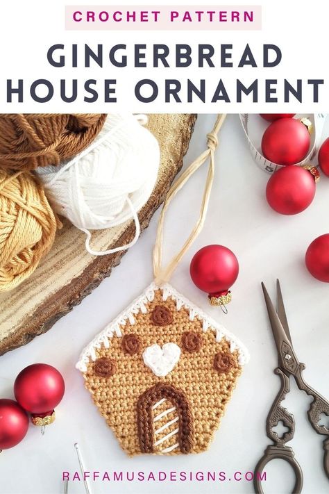 a crochet gingerbread house ornament applique Gingerbread House Ornament, Crochet Christmas Ornaments Free, Crochet Ornament Patterns, Christmas Knit, Knitting Group, Crochet Xmas, Crochet Christmas Decorations, Christmas Gingerbread House, Crochet Ornaments