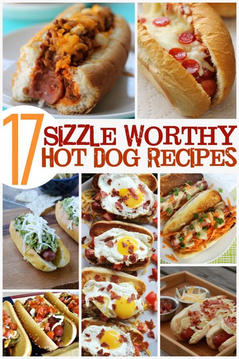 17 sizzle worthy hot dog recipes to throw on the grill this summer! Hot Dog Sandwich Recipes, Fancy Hotdogs Recipe, Gourmet Hotdogs Recipes, Foodtrucks Ideas Food, Hotdogs Recipes, Hot Dog Sauce, Gourmet Hot Dogs, Hot Dogs Recipes, Hot Dog Chili