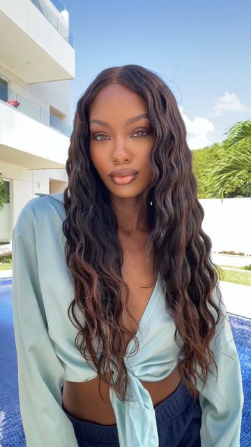 Chocolate Black Tea Hair, Acacia Mcbride, Brown Hair On Dark Skin, Brown Hair Dark Skin, 22 Inch Hair Extensions, Frontal Hair, Hair Extensions Before And After, Hair Extensions For Short Hair, Brown Hair Dye