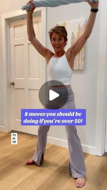 Suzi J on Instagram: "8 moves you should be doing if you’re over 50! So that makes it a full body workout! And to add a little extra spice to it we will use a towel for resistance! Make sure to hold the towel taut! Try doing 10 reps 3 X’s! Have fun with it! For more workouts like this or a personalized workout check out my website BeFitSuzi.com! #workout #fullbodyworkout #fyp #instagood #instagram #excercise #fitover50 #fitness" One Move Full Body Exercise, Everyday Workouts, Standing Exercises, Stairs Workout, Over 50 Fitness, Toning Exercises, Mommy Tummy, Dumbell Workout, Wall Workout