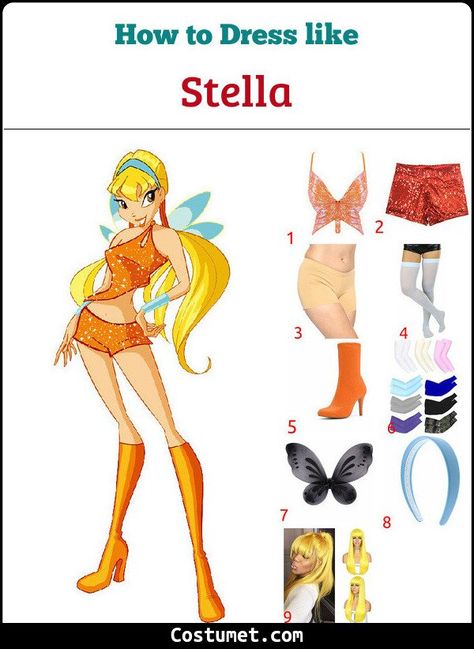 Stella (Winx Club) Costume for Cosplay & Halloween Stella Winx Club Outfit Halloween, Winx Stella Costume Halloween, Stella Winx Halloween Costume, Stella Halloween Costume, Stella Costume, Stella Winx Club Costume, Stella Winx Club Outfit, Winx Club Cosplay, Winx Costume