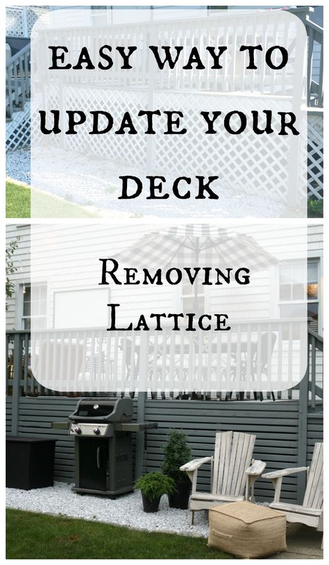 Easy way to update your deck- Removing the Lattice Options Other Than Lattice For Deck, Horizontal Slats Under Deck, Replacing Lattice Under Porch, Front Porch Lattice Ideas, Back Deck Inspiration, Deck Underpinning Ideas, Horizontal Deck Skirting, Deck Skirts, Prairie Yard