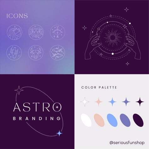 Star Packaging Design, Constellation Color Palette, Psychic Color Palette, Periwinkle Palette, Zodiac Branding, Mystical Color Palette, Esoteric Color Palette, Color Palette Mystical, Esoteric Design