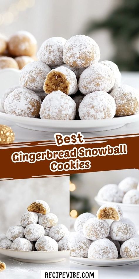 Looking for the perfect festive treat to bring holiday cheer? This Gingerbread Snowball Cookies Recipe is a delightful way to celebrate Christmas Desserts! Enjoy the warm, spiced flavor that melts in your mouth. Save this recipe for your holiday baking and impress your loved ones this season! Christmas Cookies Recipes Holiday Xmas, Gingerbread Dessert Recipes, Snowball Cookies Recipe, Snowball Christmas Cookies, Cookie Swap Recipes, Xmas Cookies Recipes, Gingerbread Dessert, Snowballs Recipe, Easy Gingerbread Cookies